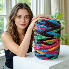 35oz Super Bulky Chenille Yarn, Ombre Space-Dyed Fluffy Yarn For Arm Knitting, Giant Striped Yarn For Blanket Pet Bed - Multicolor - View 12