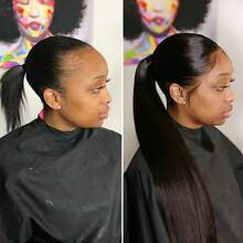 Bone Straight Ponytail 8-26 Inches Magic Wrap Around Drawstring Clip In Ponytail Black Virgin Raw Brazilian Human Hair Extension For Women Daily Use Party Easy Wear - Natural Black - View 6