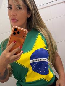 Women's T-Shirt Brazil Star Flag Print Supporter - Green - View 2