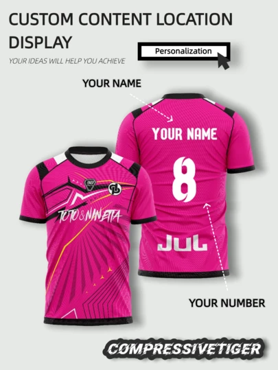 1 Stück personalisiertes T-Shirt - einzigartiges "JUL" Handgesten Design, individuell anpassbarer Name und Nummer, hochwertige Qualität, Fußball/Fan T-Shirt, hochwertige individuelle Sportbekleidung, Valentinstag Geschenk Rosa Sommer