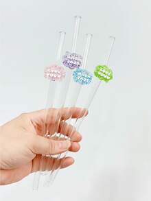 Cartoon "Love You" Shaped Transparent Glass Straw, Reusable Bent Glass Straw For Milkshake, Milk, Tea, Juice, Cocktail, Cold Drinks, Gift For Girlfriend, Dessert Shop, Soft Drink Bar, Office, Bar, Restaurant Party Decor - View 5