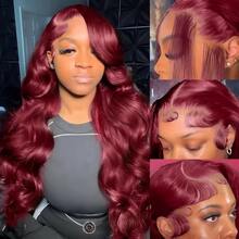 30 Inch 99j Burgundy Wig Human Hair 13x6 HD Body Wave Lace Front Wigs Human Hair Pre Plucked 13x4 Glueless Red Burgundy Human Hair Wigs 15A 100% Colored Lace Frontal Wigs For Women - S99J - 查看 3