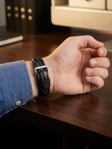 1PC Men Women 18mm 20mm 22mm Fashion Black Crocodile Print Soft Leather Watchband Compatible With Samsung Galaxy Watch 7 6 5 4 40mm/44mm,Compatible With Watch,Compatible With HUA-WEI Watch GT2/GT3,Compatible With HONOR Watch,Watchbands For Smartwatch,Dressy Wristbands Strap Replacement, - Black - View 7