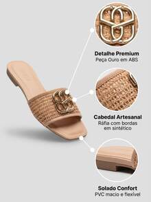 Women's Flat Sandal, Casual, Gold Detail, Elegant, Comfortable, Fashion Blogger Style - Beige - View 6