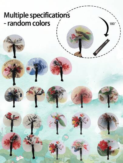 Summer Cool Essential Item -Vintage Floral Folding Paper Fan, Traditional Style Painting Paper Fan, And Regional Characteristic Patterns, Can Be Flipped 180 Degrees, Lightweight, And Are Essential Travel Items,Carry Small Gifts, Handheld Fans (Uncharged)