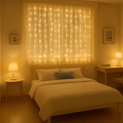 婚礼装饰、生日装饰灯、背景墙装饰、8种灯光模式室内串灯、节日装饰灯、情人节装饰灯、客厅卧室厨房氛围装饰灯、暖白彩色粉色派对装饰串灯、户外仙女灯、带遥控器的USB供电LED窗帘灯、花园悬挂装饰灯、露营装饰灯