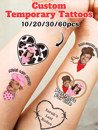 Custom Face Tattoo Stickers, Personalized Temporary Text Tattoo Stickers, Perfect For Bachelor / Bachelorette Parties, Birthdays, Any Celebration! Valentine's Day Gifts, Customizable Photo And Picture Birthday Tattoo Stickers, Anniversaries, Wedding Gifts, Valentine's Day, Graduation Gifts, Ideal Gifts For Him / Her, Friends, Men, Women, And Family.