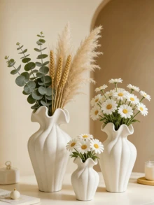 1pc Boho Style White Striped Ceramic Vase With Fresh Flowers, Modern Small Vase Suitable For Pampas Grass, Home Decor For Living Room, Coffee Table Or Bookshelf, Gift, Living Room Decor | Boho Style Vase | Ribbed Vase, Vase Decor - Multicolor - View 6