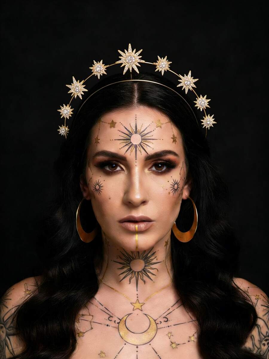 1件波西米亚太阳女神皇冠，星月发箍，波西米亚风发饰，礼物，旅行，女士，节日礼物，馈赠佳品，家居美发饰品 - 彩色 - 查看 1