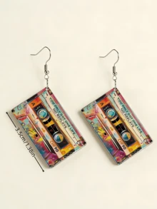 2D Flat Retro Colorful Cassette Tape Music Festival Earrings - Bohemian Style 2D Flat Acrylic Cartoon Pendant, Lightweight Jewelry, Suitable For Concerts, Festivals, Casual Outfits - Perfect Gift For Music Lovers - Audio Tape - View 7