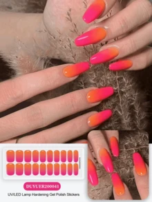 20 miếng dán móng tay gel bán khô, chất lượng salon, dễ dán và gỡ bỏ, cần đèn UV để làm khô. - Màu Cam cháy - Xem 8