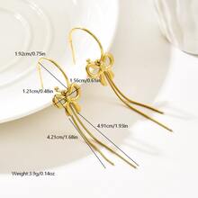 1对时尚经典百搭水滴耳环，不锈钢蝴蝶结流苏耳环，适合女性日常及约会佩戴 - 金色蝴蝶 - 查看 2