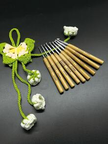 9支碳化银头圆木柄钩针，碳化手柄，2.0-6.0毫米，超轻初学者编织针和钩针，适合手工DIY - 圓木柄銀色頭 - 查看 5