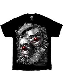 The Unisex David Gonzales DGA T-Shirt Features Chicano Art, Depicting Lowrider And The Phrase "Smile Now Cry Later" Drawn On A Theatrical Mask.SummertopssummerclothesgraphicteeswomenmuseravacationoutfitswomensummeroutfitsforwomenmensclothesgraphicteesmenfunnyshirtsSumwonmenbadbunnysuperbowlfunnytshirtvintagetshirtsy2kclothesmencouplematchingoutfitsvacationanimeshirtsmen 4XZS - Black - View 6