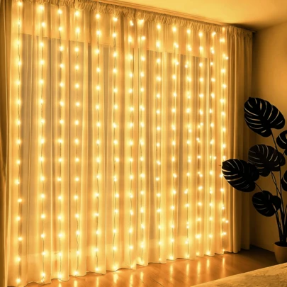 8-Mode Decorative String Lights, Warm White/Colorful/Pink, Suitable For Birthday, Camping, Wedding, Party, Living Room, Bedroom, Kitchen, Garden, Holiday, Valentine's Day, Outdoor, Fairy Lights With Remote Control, USB Powered LED Curtain Lights