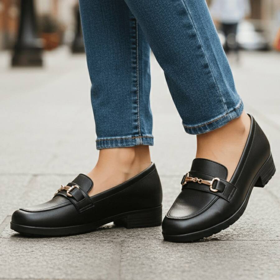 Sapato Mocassim Feminino Bico Quadrado  Original - Preto - Visão 1