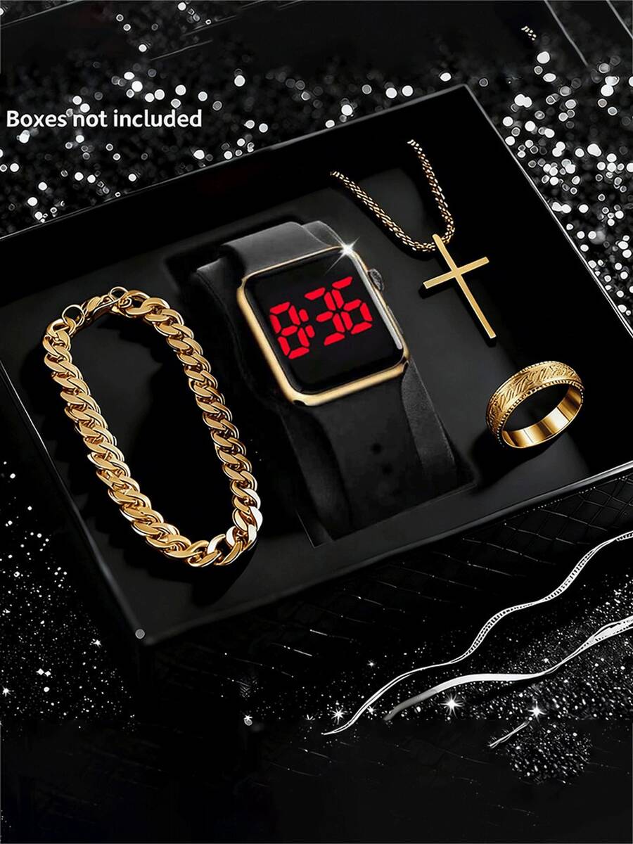 4pcs/Set Men's Exquisite Versatile Fashion Quartz Watches, Minimalist Watch Set - Black - View 1