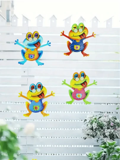 1 pieza/4 piezas Decoración de jardín de metal con forma de rana linda, ideal para el patio, la cerca, colgar en exteriores, suministros de jardín