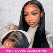 SHINEHAIR Echthaarperücken mit glattem Ansatz, vorgezupften Babyhaaren, 180 % Dichte, 13x6, 7x5, mit 360°-Front, kleberfrei, natürlicher Haaransatz, brasilianische Echthaarperücken für Damen - Natural Black - Übersicht 3