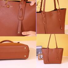 Women's Large Tote Bag, Elegant, Structured, Luxury, Minimalist, Long Shoulder Strap, Modern, Spacious, Fashionable, Casual, Chic, Executive, Work, College, Everyday Use, Textured, Durable, Versatile, Classic, Sophisticated, Large Capacity, Urban Style, Comfortable, Premium - 米色 - 查看 3