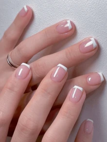 24片装，瞬间升级你的美甲！中号方形美甲贴纸 - 裸色、法式、粉色和白色，包含1片胶水和1个指甲锉，适合夏季佩戴，适合女性和女孩日常佩戴，也适合派对和舞会等场合，美甲护理产品 - 彩色 - 查看 1