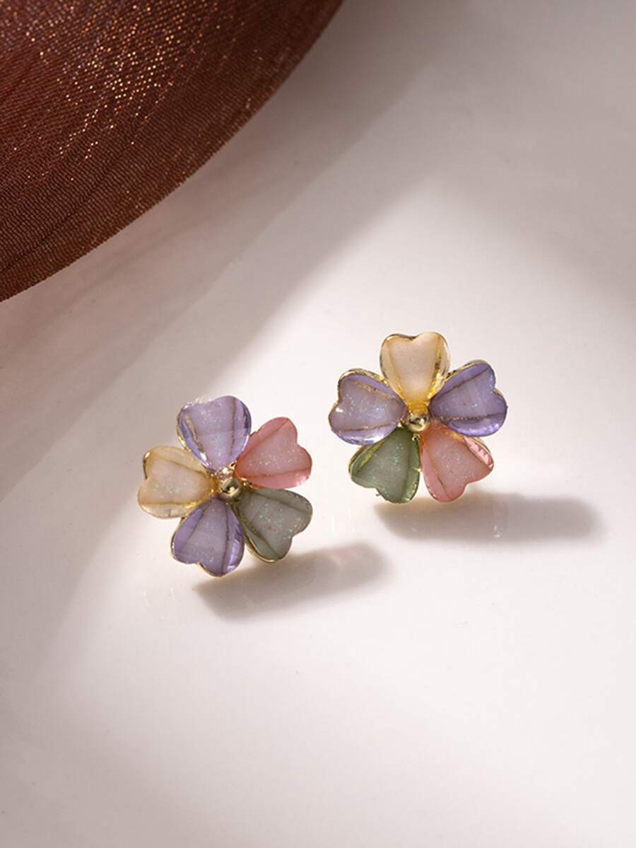 1 par de pendientes con diseño de trébol de moda talla grande vendidos, adecuados para uso diario, gran regalo para amigos (color aleatorio) - Multicolor - Ver 1
