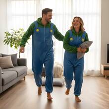 Adult Red And Green Plumber Character Kigurumi Pajamas - Blue - View 4