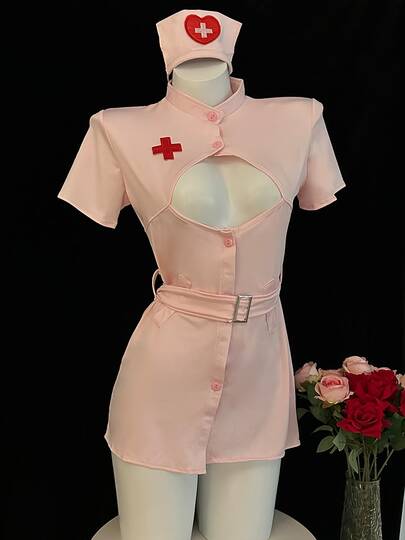 Dress 1+ Hair Accessories 1+ Belt 1, Sexy Underwear Sexy Cosplay Role-Playing Nurse Uniform Temptation Passion Hollow-Out Dating Shirt Sexy Lady Dress Set Sexy Lingerie Set