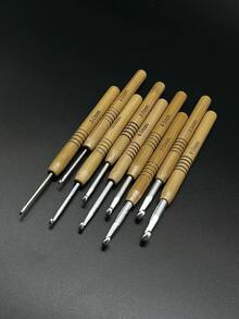 9支碳化银头圆木柄钩针，碳化手柄，2.0-6.0毫米，超轻初学者编织针和钩针，适合手工DIY - 圓木柄銀色頭 - 查看 4