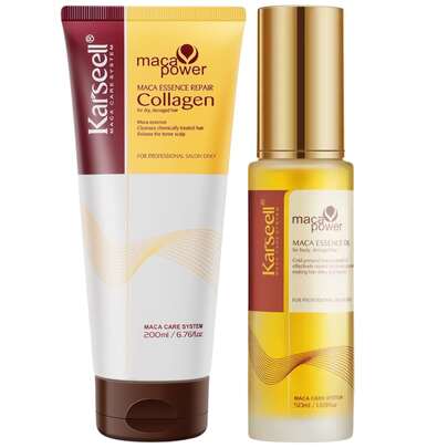  KARSEELL Pack Hair Mask Collagen 500ml + Serum Argan Oil 50ml Nourishing Repairing Hydrating Smoothing Shine Anti-Frizz Frizz Control Intensive Treatment Dry Damaged Mistreated Hair With Bleached Color Curly Wavy Straightened With Gray Split Ends Sulfate Free Paraben Free Enriched With Silk Proteins Shea Butter Coconut Oil Avocado And Vitamins Professional Salon Hairdressing And Home Use Unisex Women Men Complete Hair Routine Fast Absorption Light Texture Non-Greasy Heat Protection Deep Nutrition Visible Results Silky Shiny Healthy Finish Gift Kit