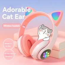350mAh渐变灯光猫耳耳机，头戴式耳机，猫耳造型，电脑游戏通用，游戏配件，可爱礼物 - 查看 3