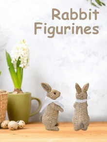 Escultura decorativa de escritorio con diseño de conejo adorable, hecho de material de vid, decoración de Pascua para el hogar, jardín y habitación de niños - A - Ver 3