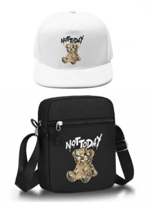 1pc/2pcs Hip-Hop Bear Graphic Print Y2K Streetwear Baseball Cap & Crossbody Bag Set, Adjustable Unisex Reversible Hat And Shoulder Bag, Gift For Yourself And Friends - Multicolor - View 15