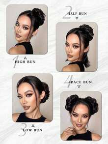 Synthetic Fiber Clip-On Bun Wig, Messy Updo, Realistic Wavy Curls, Loose Updo, Hair Extensions, 6 Inches, Suitable For Everyday Wear And Parties. - Multicolor - View 7