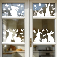 1/6pcs Easter Glass Window Stickers White Rabbit Eggs Floral Motif Decals For Kitchen Office Springtime Festival Decor Non Adhesive Static Removable Home Art Appliques - White Rabbit - View 5
