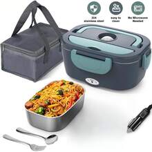 Electric Lunch Box Food Heater 40W Heated Lunch Box For Adults 12V Portable Food Warmer LunchBox For Car Truck Work Driver Valentine's Gift For Men Women - Green (with Insulated Bag) - View 1