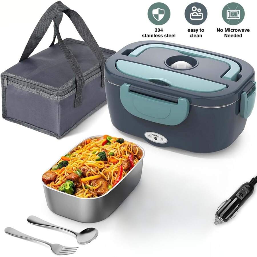 Electric Lunch Box Food Heater 40W Heated Lunch Box For Adults 12V Portable Food Warmer LunchBox For Car Truck Work Driver Valentine's Gift For Men Women - Green (with Insulated Bag) - View 1