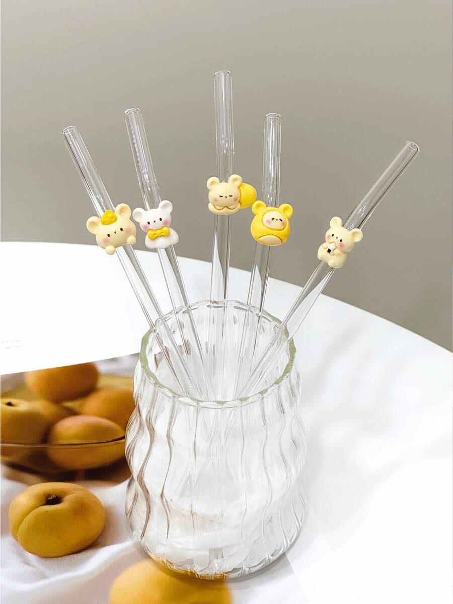 Cute Bear Shaped Transparent Glass Straws, Reusable For Milkshakes, Milk, Tea, Juice, Cocktails, Cold Drinks, Gifts For Girlfriend, Dessert Shops, Soft Drinks, Snack Bars, Office, Bars, Restaurants - View 1