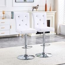 A Set Of Two Retro White Alligator Leather Bar Stools, Featuring A Crystal Buckle Design And Synthetic Leather, Brings A Touch Of Elegance And Mystery To The Dining Area. - White - View 8