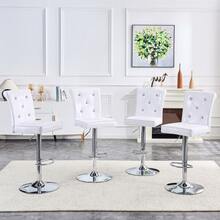 A Set Of Two Retro White Alligator Leather Bar Stools, Featuring A Crystal Buckle Design And Synthetic Leather, Brings A Touch Of Elegance And Mystery To The Dining Area. - White - View 2