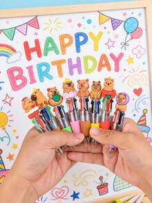 20/20/5/1pc-Capybara & Bunny 4-Color Ballpoint Pen, Cute Multicolor Pen 4-In-1, Spring Easter Basket Stuffer, Lovely Writing Pen For Kids Girls Birthday Gift, Baby Shower Party Favors, School Office Supplies - Multicolor - View 3
