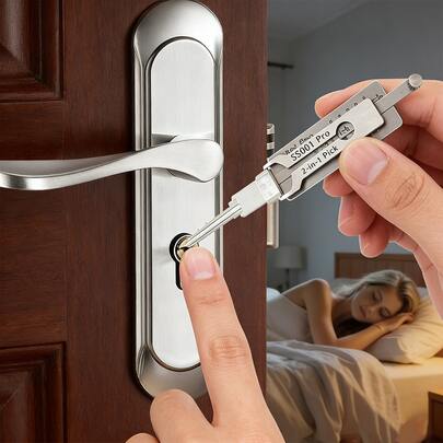 suli Professional SS001Pro 2-In-1 Stainless Steel Key Decoder Portable Locksmith Tool With Precision Hook & O-Ring Pickup Repair Kit