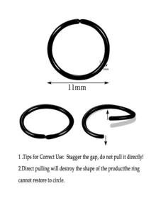 3pcs Black Open Nose Ring Set, Stainless Steel Nose Hoop & Septum Clicker Unisex - Black - View 7