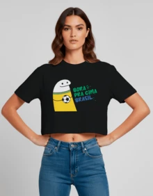 Cropped Feminina Estampa Bora Pra Cima Brasil Casual Treino Academia Diversas Cores Hexa Copa - Preto - Visão 6