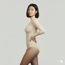 Women's Basic Second Skin Bodysuit Set With High Neck And Long Sleeves - High Fashion Blogger Style - 兩件套裝(裸色+灰色) - 查看 2