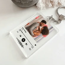 1 pieza Llavero personalizado con foto, regalo para novio, regalo del Día de la Madre, llavero personalizado con foto, llavero grabado con canción personalizada, llavero de aniversario de boda - Blanco - Ver 2
