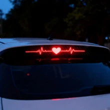 Heart-Shaped Heartbeat Pattern Brake Light Sticker, Electrocardiogram Tail Light Sticker, 3D Carbon Fiber Matte Finish, Adds Eye-Catching Safety Markings To Vehicles - A - View 1