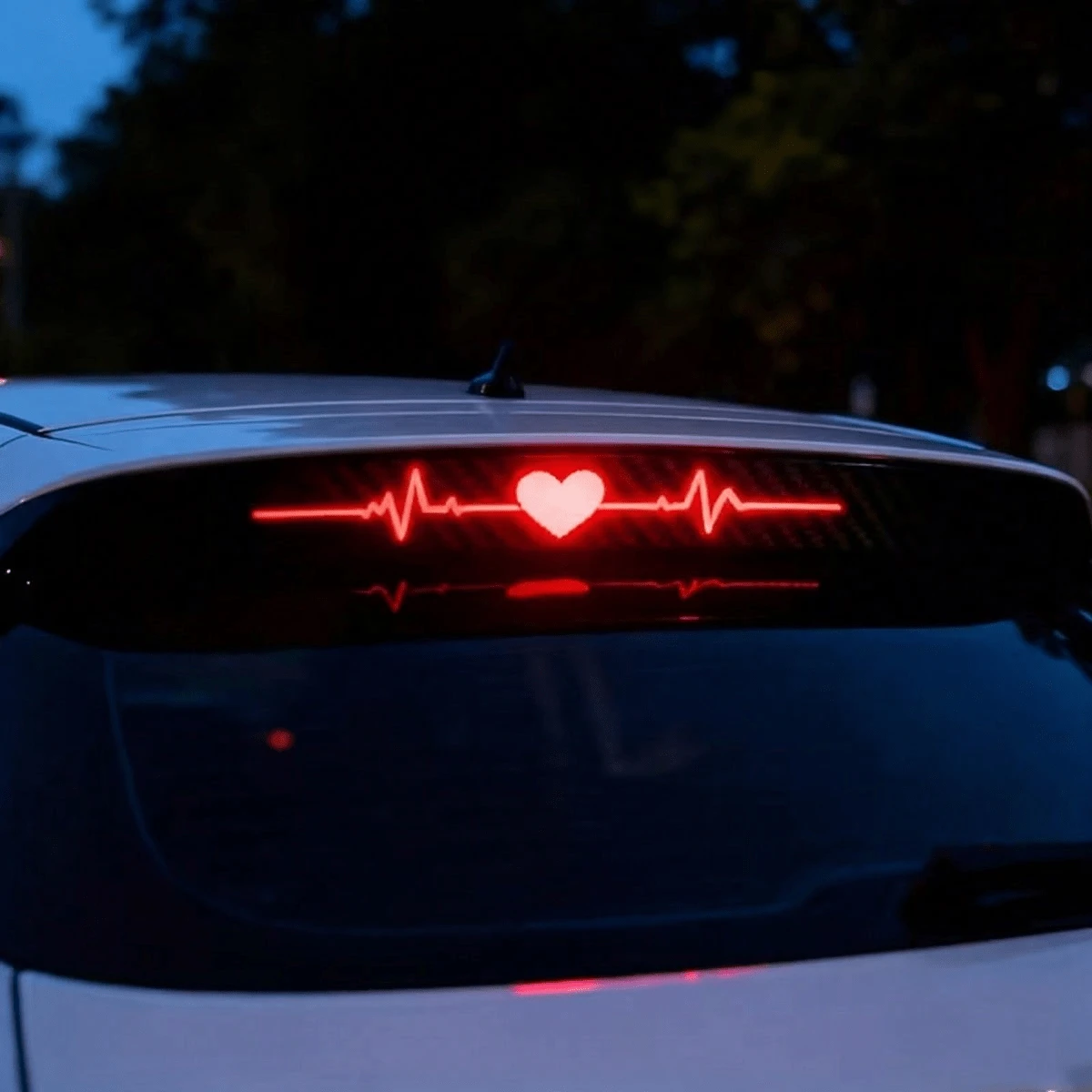 Heart-Shaped Heartbeat Pattern Brake Light Sticker, Electrocardiogram Tail Light Sticker, 3D Carbon Fiber Matte Finish, Adds Eye-Catching Safety Markings To Vehicles - A - View 1