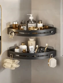 1pc No Drill Adhesive Bathroom Corner Shower Caddy - Wall Mounted Shampoo & Essentials Storage Rack, Triangular Bathroom Wall Mounted Corner Shelf, Shower Basket, Multi-Function No Drill Shampoo & Body Wash Holder, Bathroom Organizer, Cosmetic Storage Rack, Bathroom Accessories, No Drill, Drill-Free Shampoo Rack - Multicolor - View 3