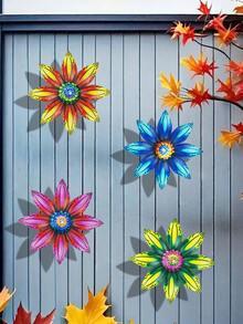 1 pieza/4 piezas Flores de metal de colores, decoración universal para jardín, decoración para patio, decoración para valla, decoración para pared, decoración para porche, colgante para exteriores, suministros ideales para jardinería - A - Ver 4